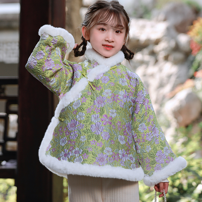 儿童新年服2025冬季中国风棉衣女童拜年装中式外套小女孩汉服旗袍