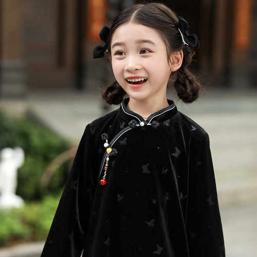 秋款女童金丝绒旗袍中国风礼服