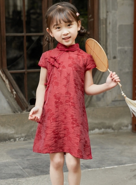 女童旗袍夏季新款国潮改良汉服儿童红色中国风连衣裙轻薄童装裙子