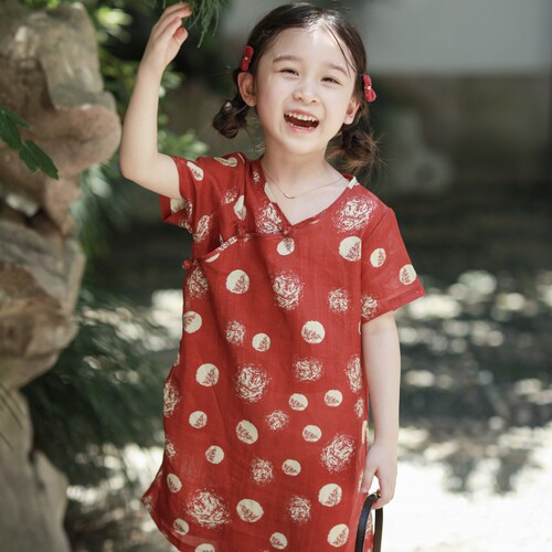叙罗儿童旗袍女孩汉服复古连衣裙