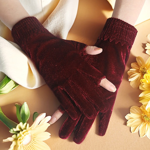 金丝绒二指手套罗口保暖礼仪手套男女秋冬防寒骑行电动车运动手套