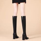 超舒适不过膝长靴女2025新款 高跟鞋 高筒靴粗跟方头骑士靴长筒靴