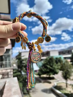 纯手工编织藏式五彩经幡轮回手绳手绘扎基拉姆小唐卡拉萨直发新品