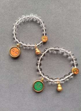 药师佛法眼清新款天然白水晶圆珠款原创搭配款手链女款简约绿度母