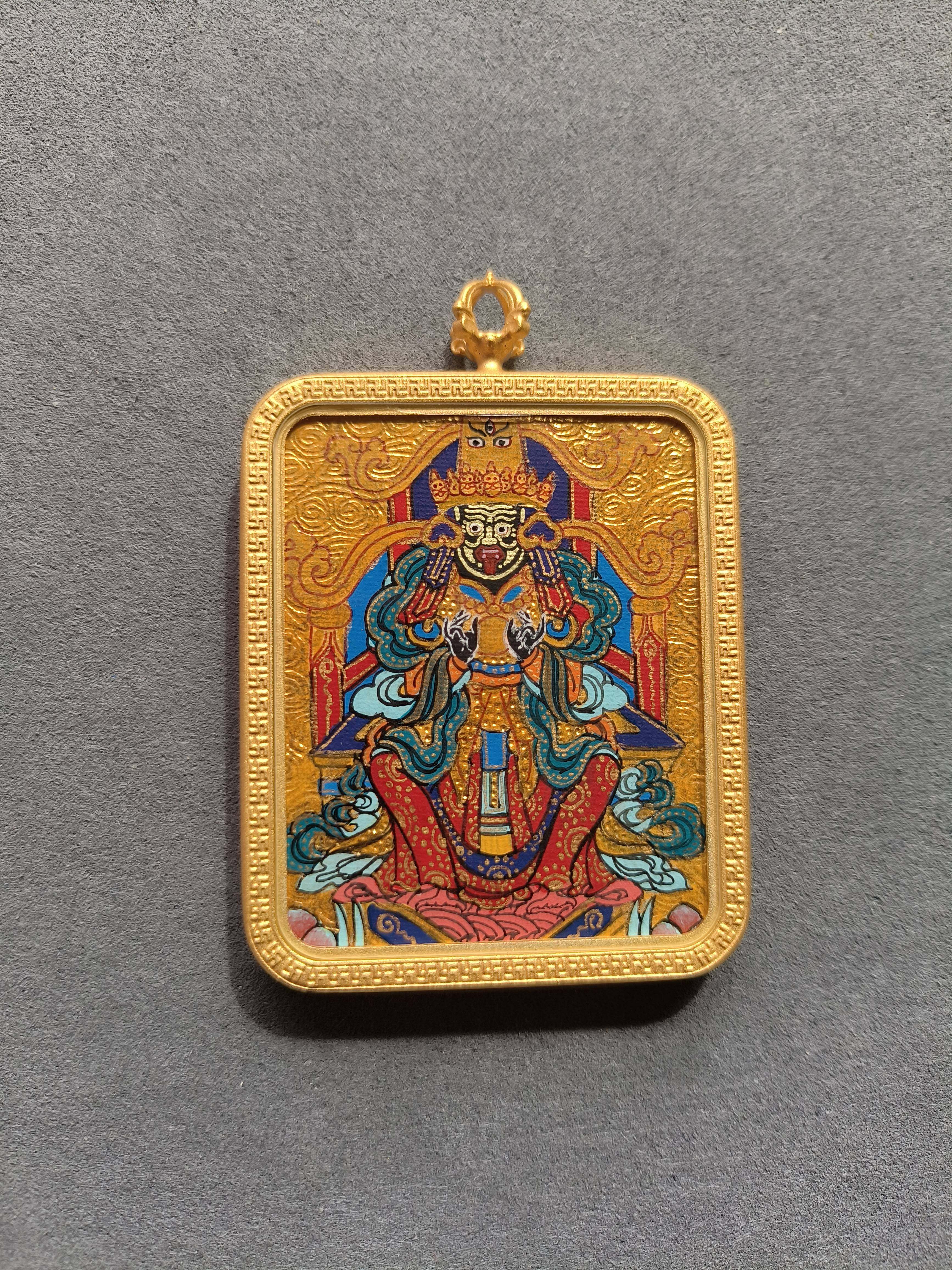 西藏纯手绘热贡扎基拉姆唐卡全身佛牌招财矿物颜料拉萨发货包邮