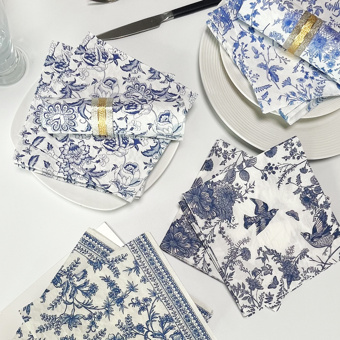 20张中国风青花纹彩色印花餐巾纸