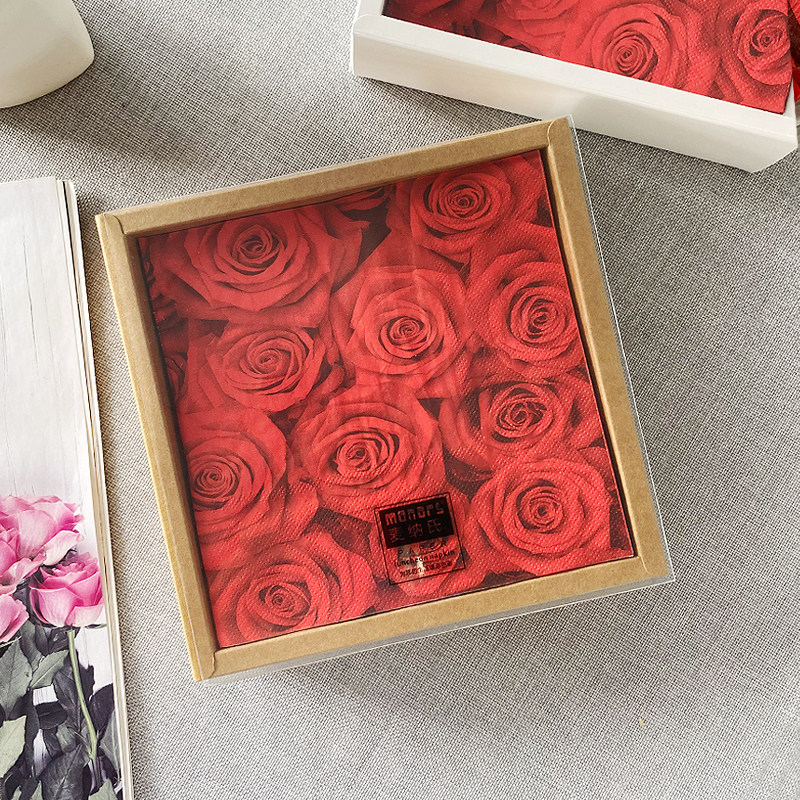 精品2层60张礼盒装大红玫瑰餐巾纸婚礼喜宴浪漫节日彩色印花纸巾