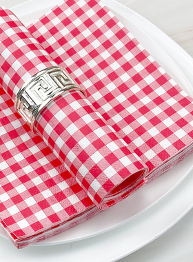 麦纳氏原生木桨家用3层20张彩色印花面巾纸新年红色格子纹餐巾纸