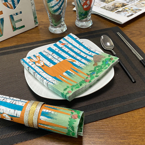 3层加厚青绿可爱小鹿印花餐巾纸