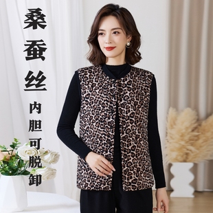 中老年桑蚕丝小棉袄女背心可脱卸内胆马夹冬季加厚保暖真丝绵马甲