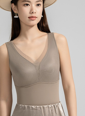 茜丝柔冬季保暖背心女带胸垫双层加厚发热塑身收腹打底衣25803