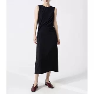 TH*原单总裁小黑裙 通勤小黑裙圆领无袖褶皱连衣裙 HL088
