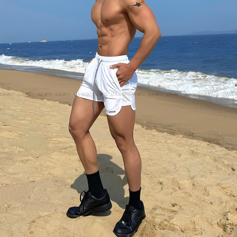 辉先生夏季男士侧边网眼运动短裤