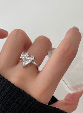 欧美几何极简925纯银戒指女小众设计感ins冷淡风几何爱心指环