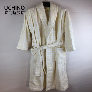 热销内野cd方格纯棉浴袍浴衣 全棉毛巾料男女家居服柔软蓬松吸水