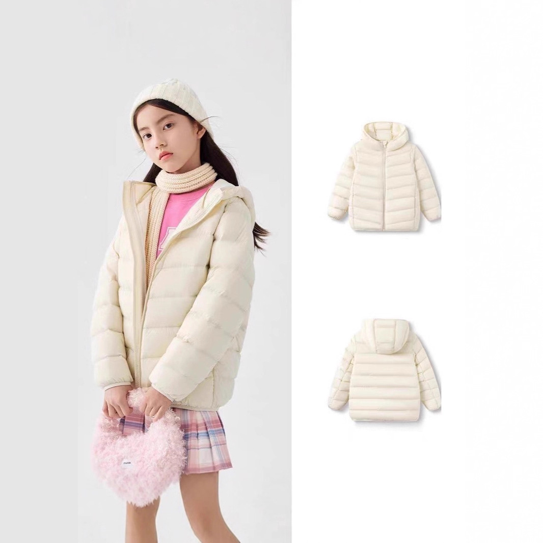 白鸭绒儿童轻薄羽绒服糖果色连帽子男童女童宝宝小中大童羽绒服
