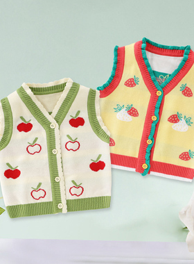 哈尼尚女童马甲婴儿宝宝春秋针织毛衣小背心幼儿毛线外穿马夹坎肩