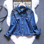 柜单同源1k钉珠钻复古丹宁蓝牛仔短外套夹克女2025春秋季 外搭上衣