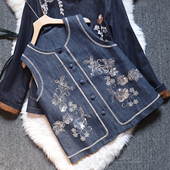 亮钉珠复古设计马甲小众炸街时尚 旧蓝工装 牛仔背心马夹女上衣外穿