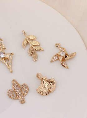 diy饰品配件包金微镶锆石仙人掌