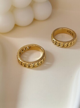 7 rings  ins风简约金属感光面链条钛钢镀18K金时尚麻花戒指女
