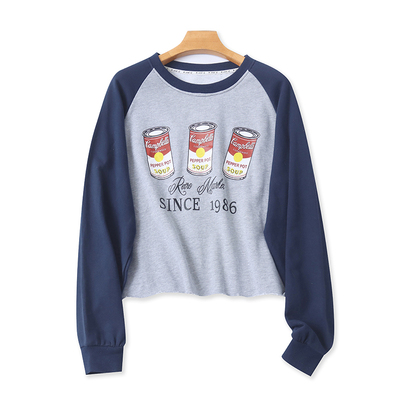 长袖百搭毛圈字母印花T恤