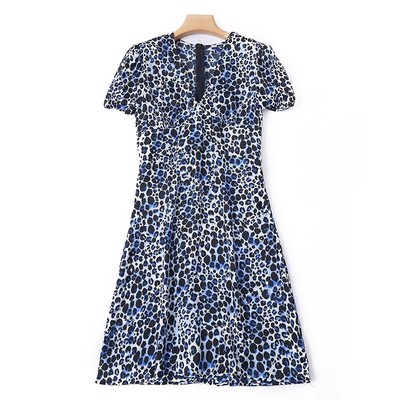 百搭A字裙豹纹连衣裙中长款