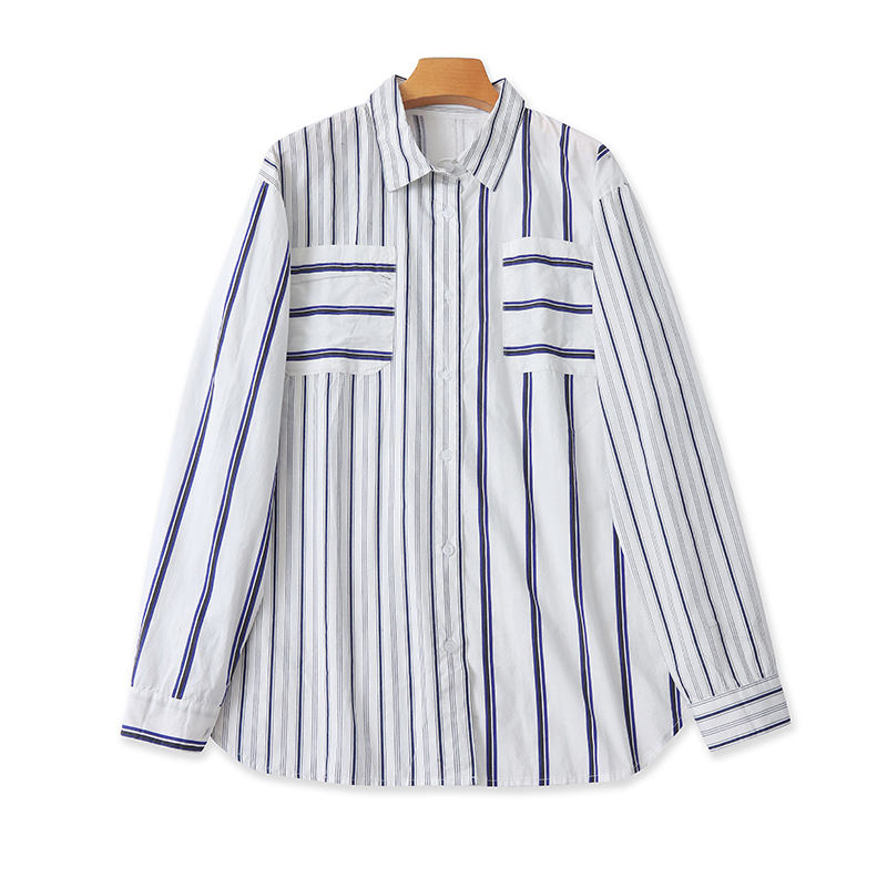长袖翻领条纹衬衫大版男女衬衣