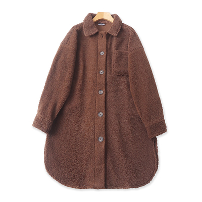 外贸颗粒绒中长款外套翻领外套