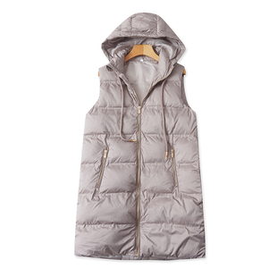 中长款连帽保暖马甲 外贸秋冬款显瘦宽松时尚棉衣女拉链外套02124