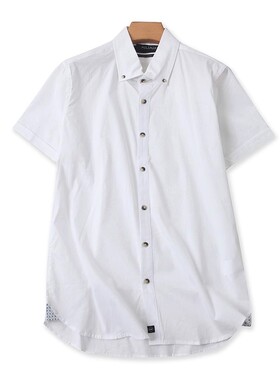 外贸短袖翻领衬衫 夏季新款棉衬衣男女宽松休闲纽扣白色上衣13352