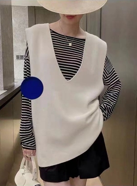 V领麂皮绒马甲 春秋新款无袖背心 宽松休闲百搭外套女士上衣12352