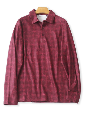 外贸翻领花纹长袖POLO衫 春秋新款时尚男士套头打底大版上衣10274