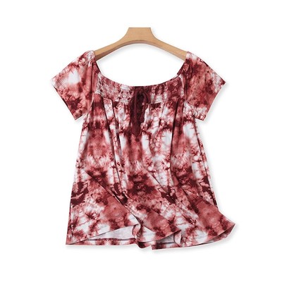 短袖薄款露肩晕染T恤