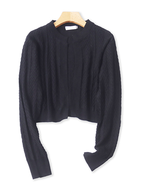 长袖镂空针织披肩 春秋新款时尚百搭短款开衫女罩衫上衣外套12162