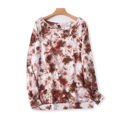 外贸毛圈墨染破洞卫衣时尚圆领