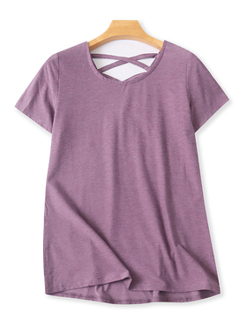 外贸圆领露背T恤衫 夏季新款短袖体恤百搭时尚女打底衫上衣 06584