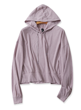 宽松连帽针织卫衣 春秋新款长袖短款帽衫 女装外贸纯色上衣 20174