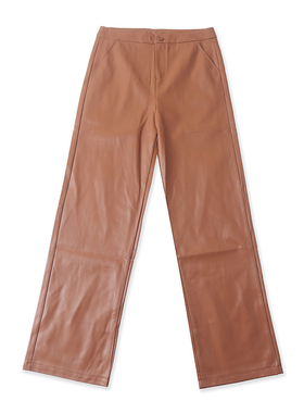 外贸高腰PU皮直筒裤 春秋新款时尚阔腿裤 女修身宽松长裤子 12524