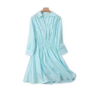 翻领收腰连衣裙 套头裙 裙子 07194 中长款 长袖 修身 新款 夏季 女时尚