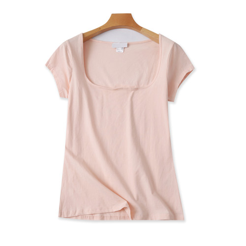 短袖百搭薄款方领T恤衫