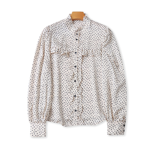 外贸仿真丝长袖衬衫 春秋新款纽扣开衫宽松休闲衬衣女装上衣22301