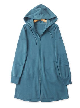 外贸连帽加绒中长款卫衣 春秋新款长袖帽衫显瘦拉链开衫上衣13034