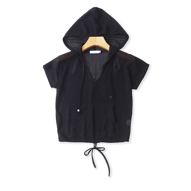 短袖百搭薄款镂空帽衫