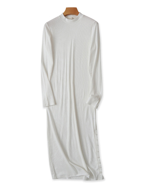 半高领针织修身连衣裙 春秋长袖弹力长款女套头显瘦打底裙子10253