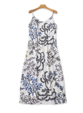 时尚气质吊带连衣裙 夏季新款印花收腰开叉显瘦收腰女长裙子22192