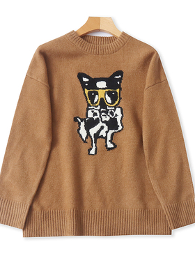 外贸圆领长袖卡通毛衣 秋冬款加厚时尚女保暖宽松针织衫上衣03111