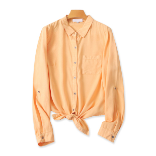 罩衫 长袖 女上衣外套22131 短款 系带纽扣开衫 打结翻领衬衫 春秋新款