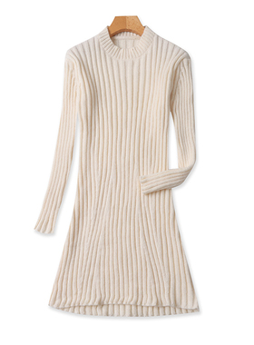 立领修身连衣裙 秋冬新款弹力收腰A字显瘦女中长款毛衣裙子 14074