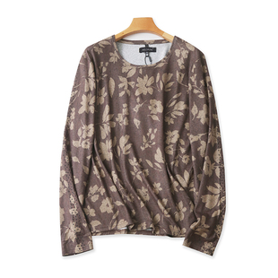 圆领印花T恤衫 春秋新款长袖宽松针织打底衫 女套头百搭上衣18124